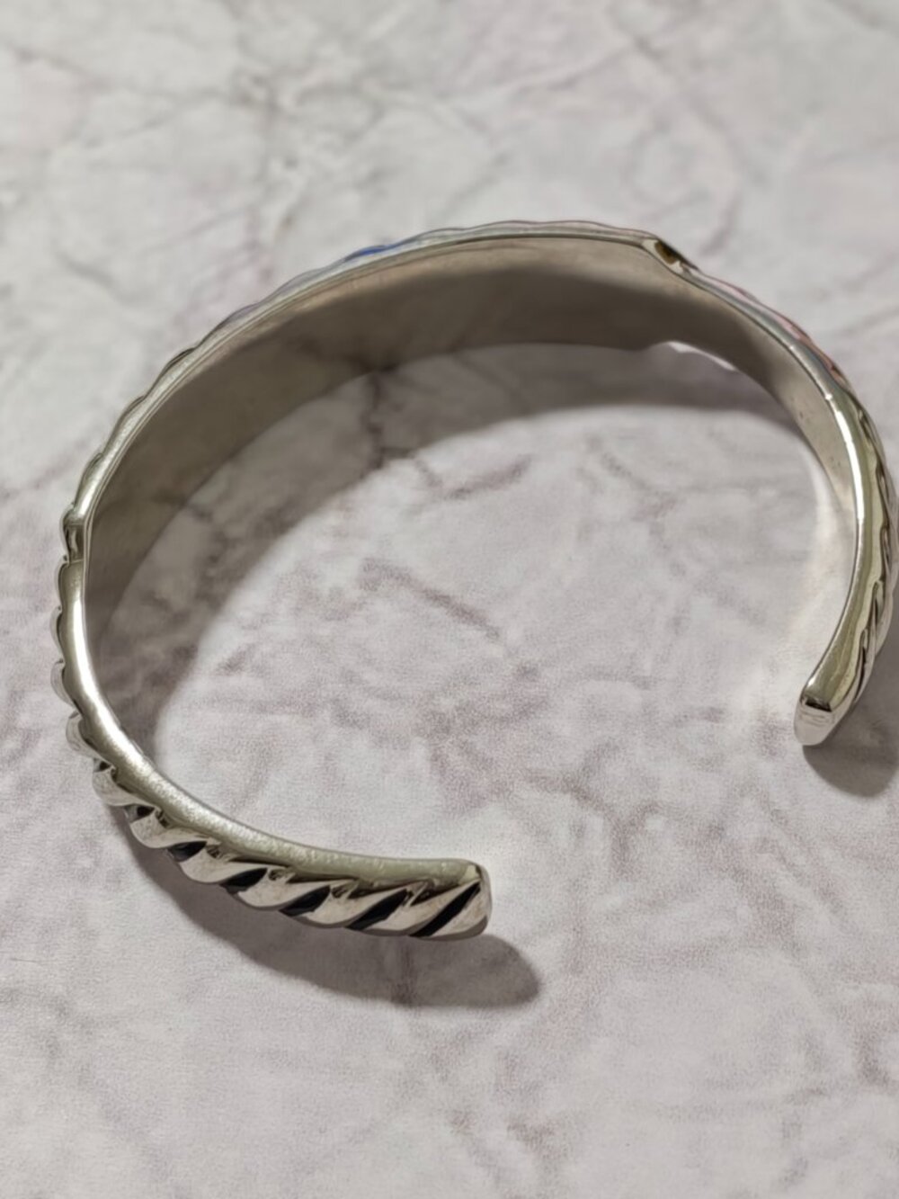 Sterling Silver Sculpted Cable Cuff Bracelet, Wide Open Bangle - Picture 8 of 8